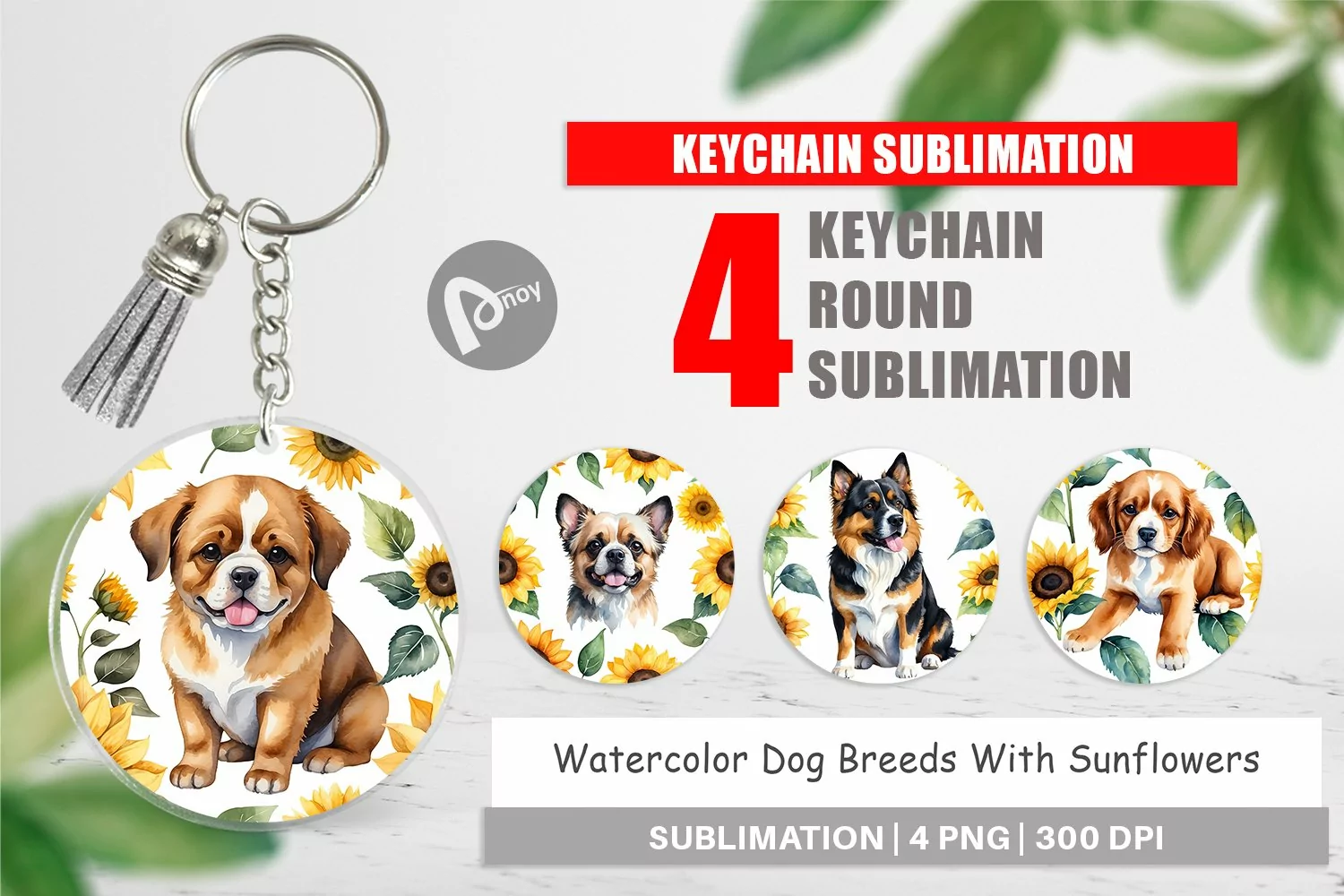 Keychain Dog With Sunflowers product image 1