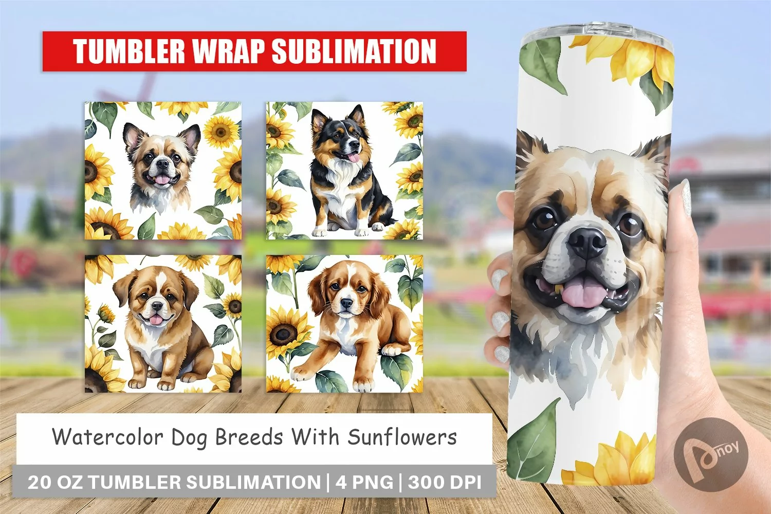 Tumbler Sublimation Wrap Dog With Sunflowers product image 1