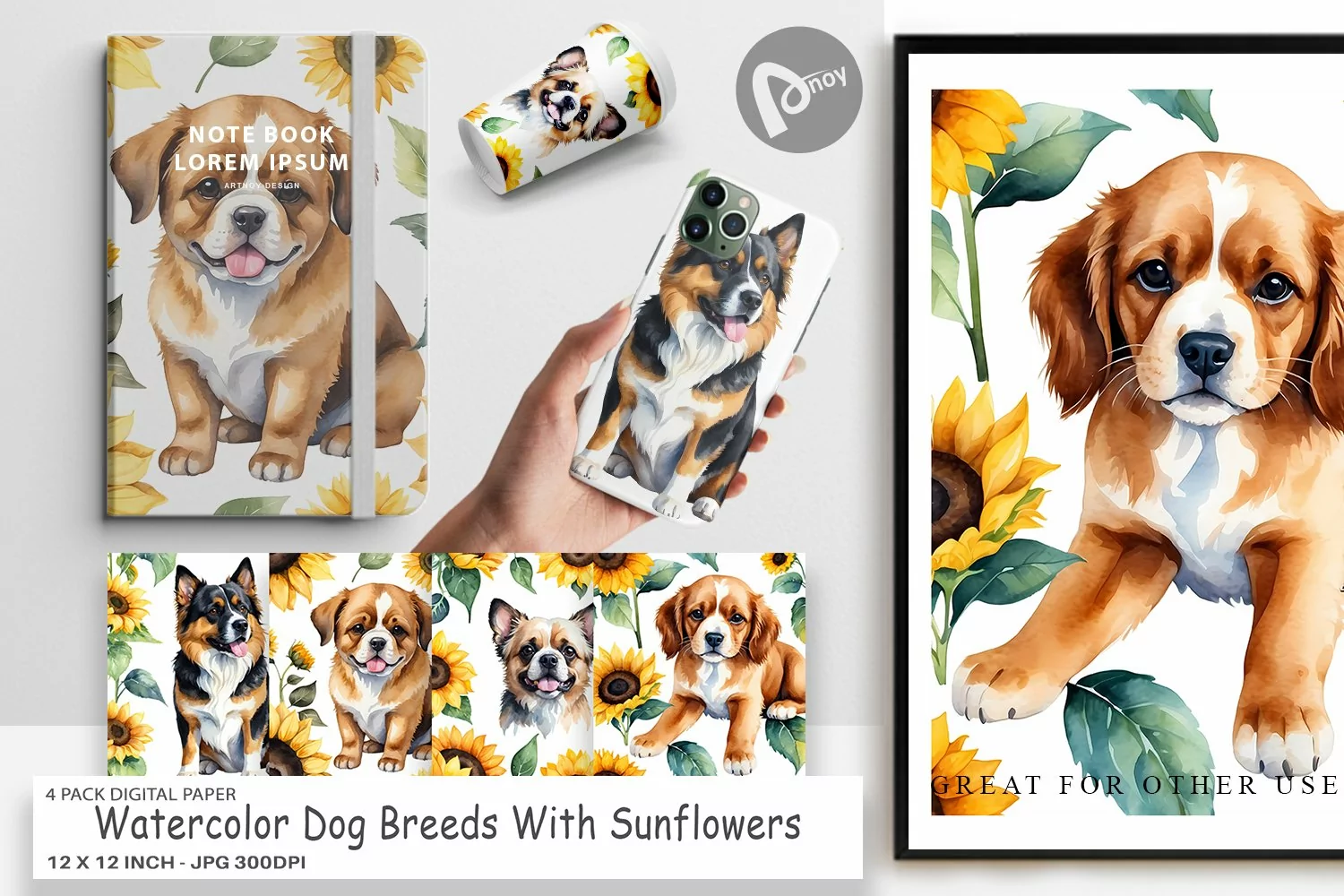 Digital Paper Dog With Sunflowers product image 1