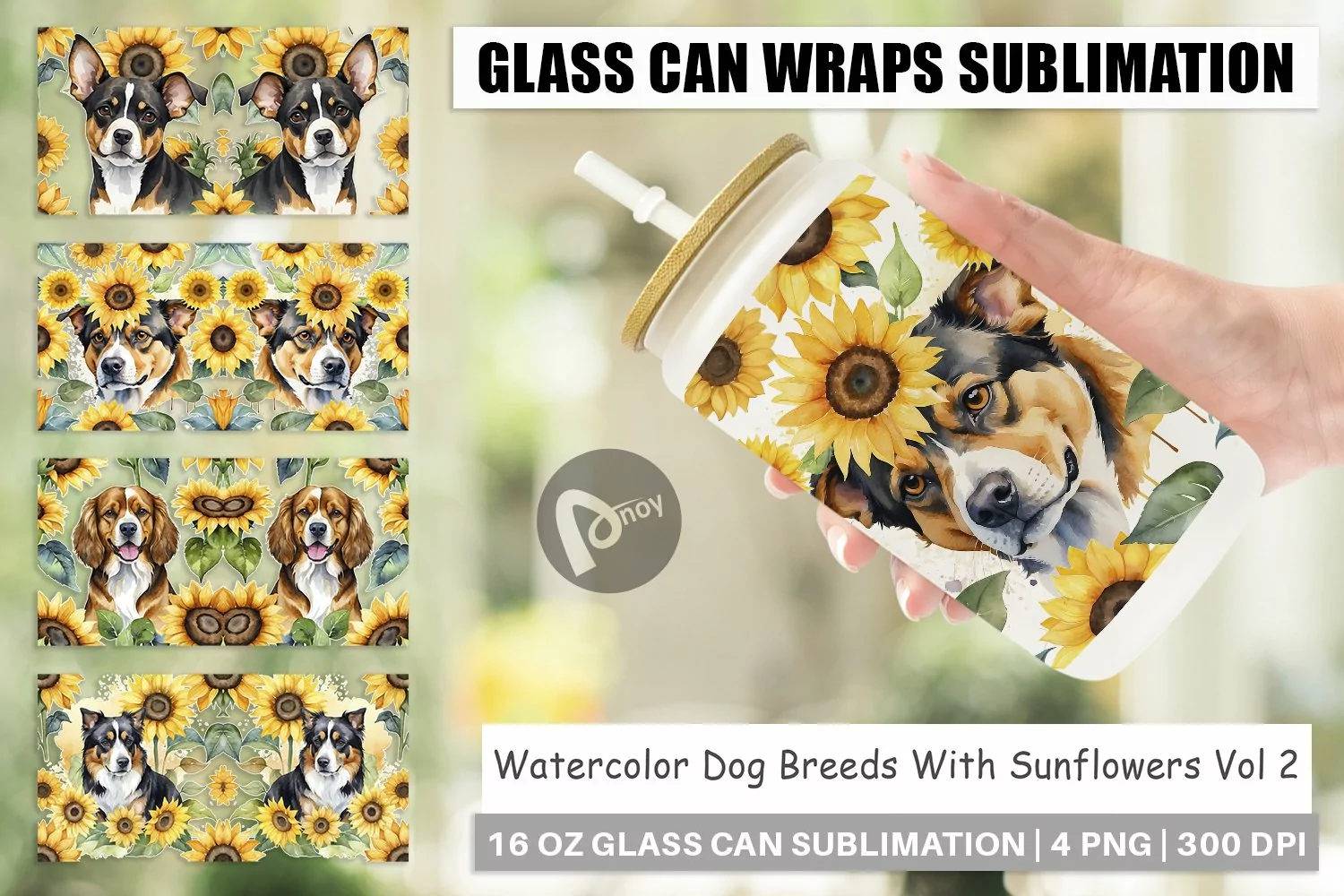 Glass Can Wraps Dog With Sunflowers product image 1