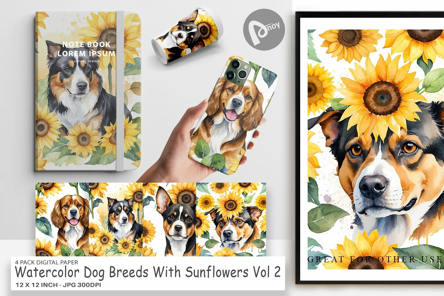 Digital Paper Dog With Sunflowers product image 1