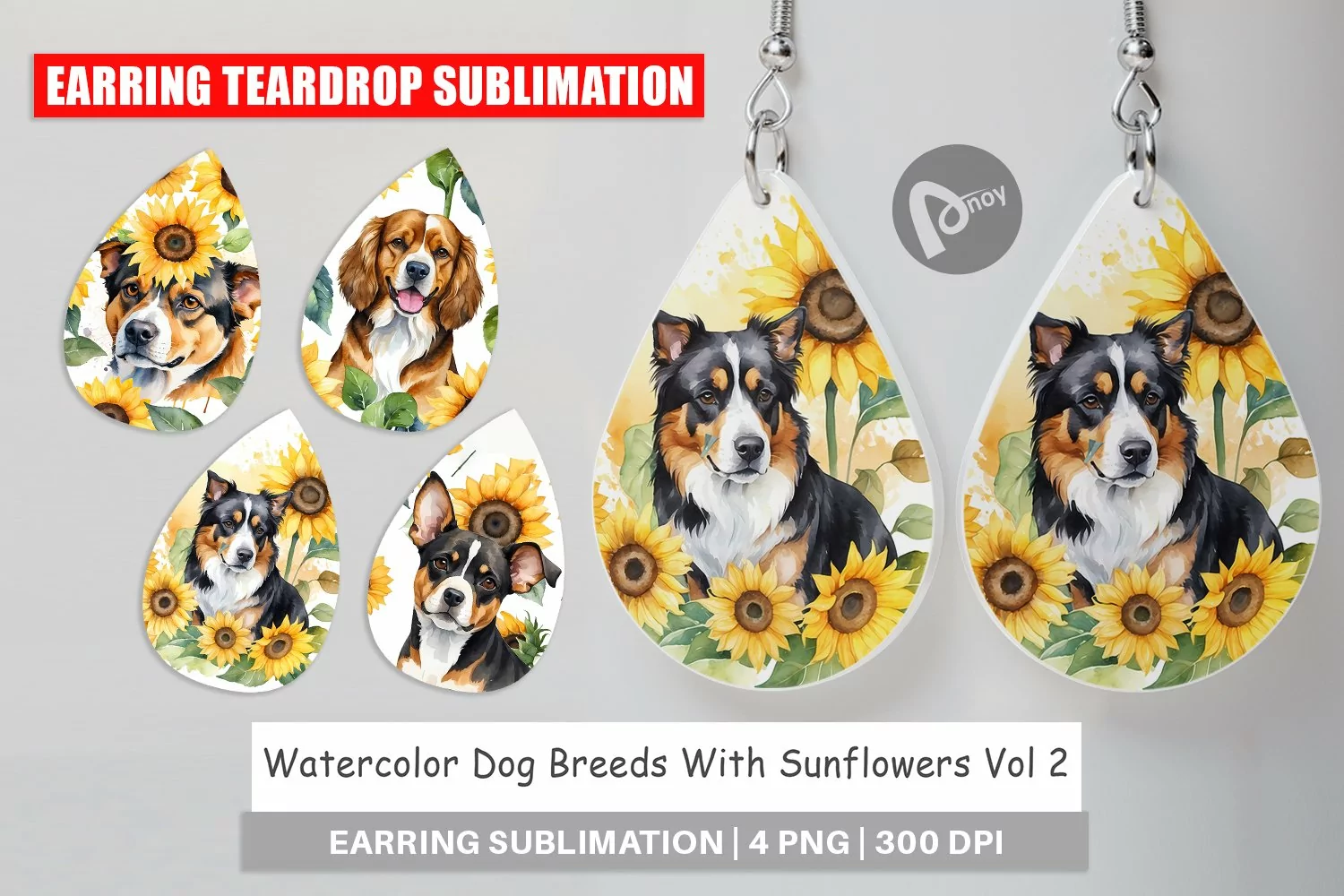 Earring Teardrop Dog With Sunflowers product image 1