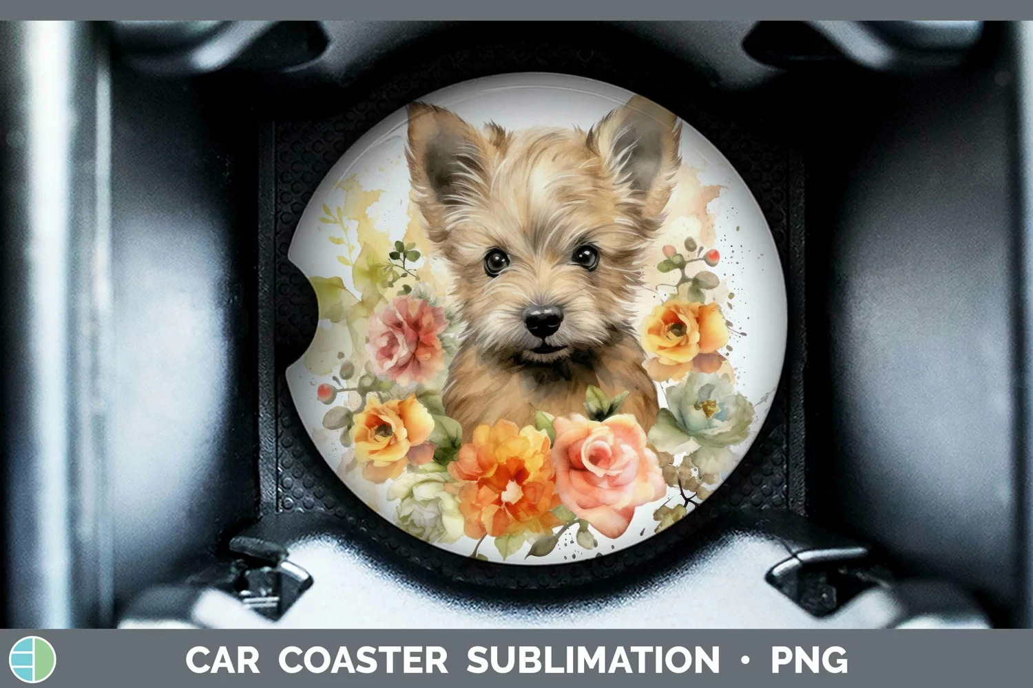 GorgeousWatercolor Dog Car Coaster design.