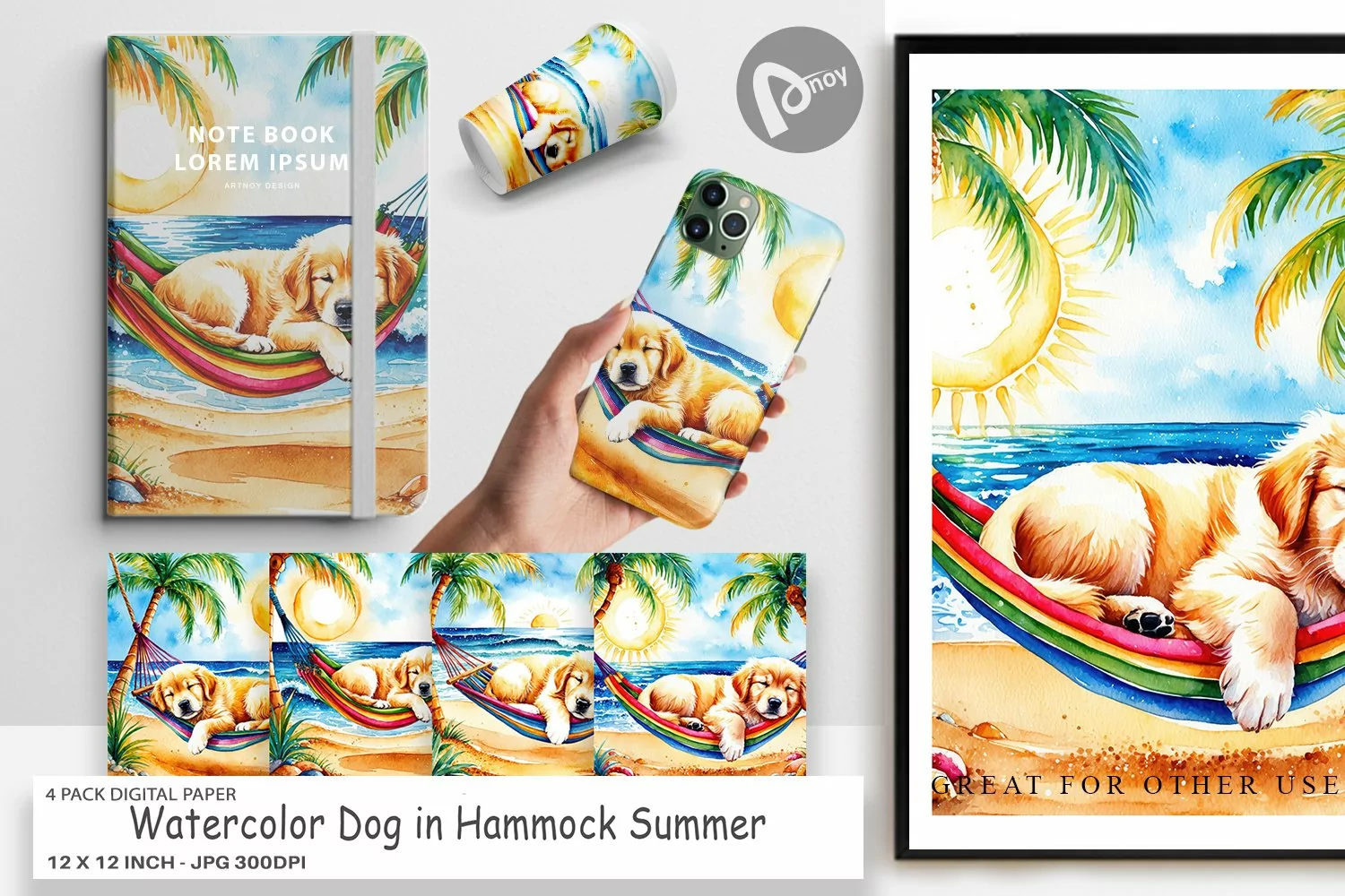 Digital Paper Dog in Summer Hammock product image 1