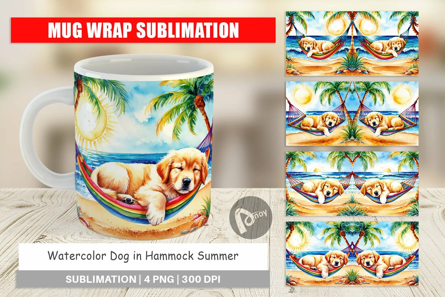 Mug Wrap Design Dog in Summer Hammock product image 1