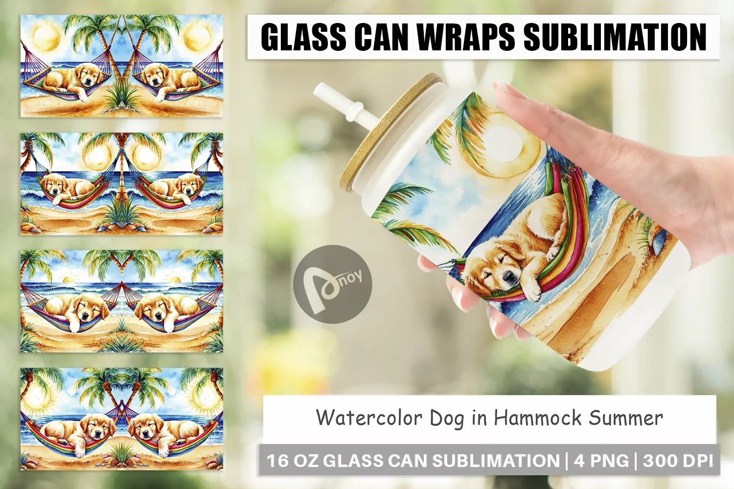 Glass Can Wraps Dog in Summer Hammock product image 1