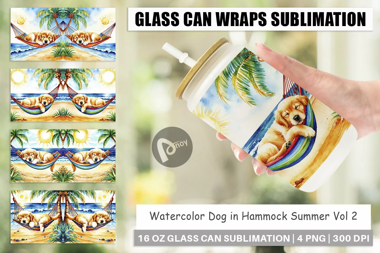 Glass Can Wraps Dog in Summer Hammock product image 1