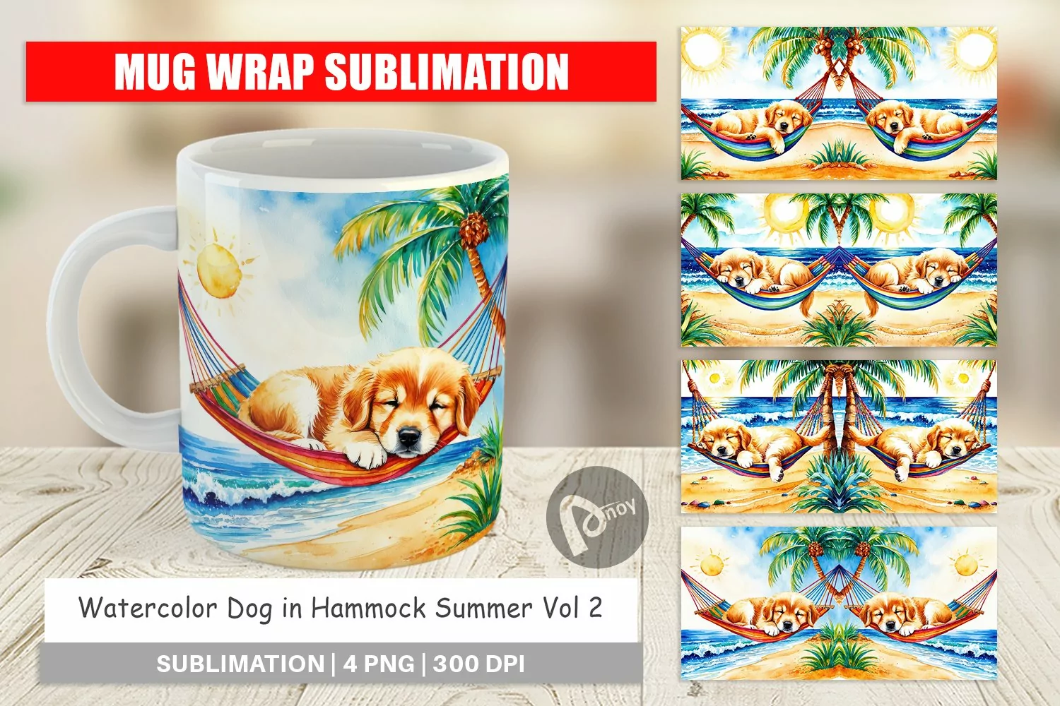 Mug Wrap Design Dog in Summer Hammock product image 1
