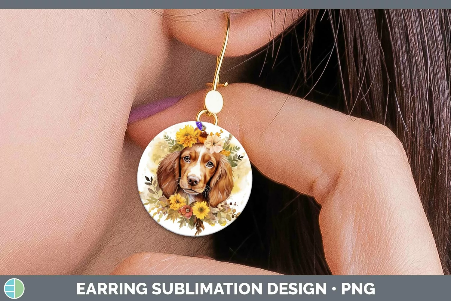 GorgeousWatercolor Dog Round Earrings design.