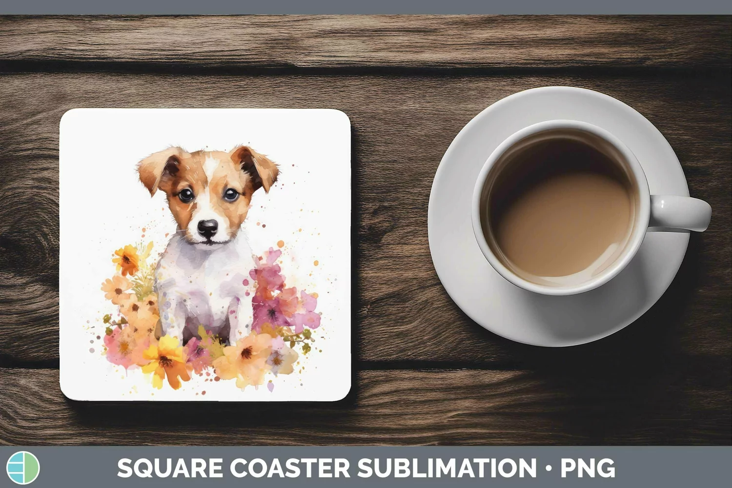 GorgeousWatercolor Dog Square Coaster design.