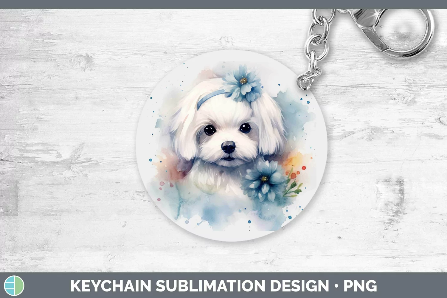 GorgeousWatercolor Dog Keychain design.
