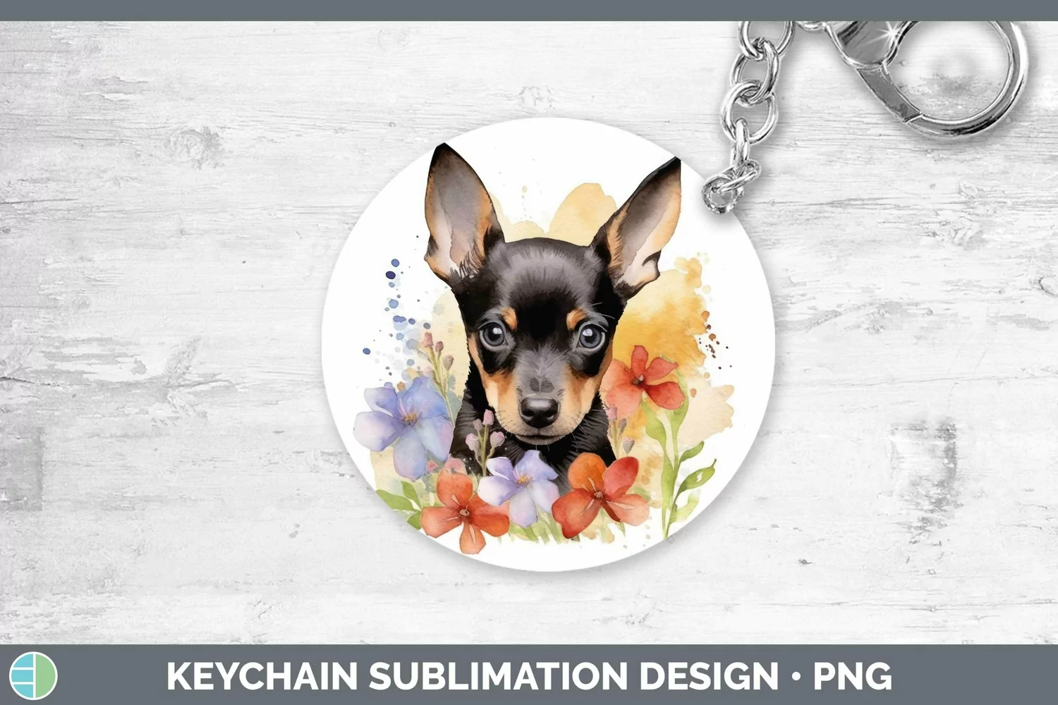 GorgeousWatercolor Dog Keychain design.