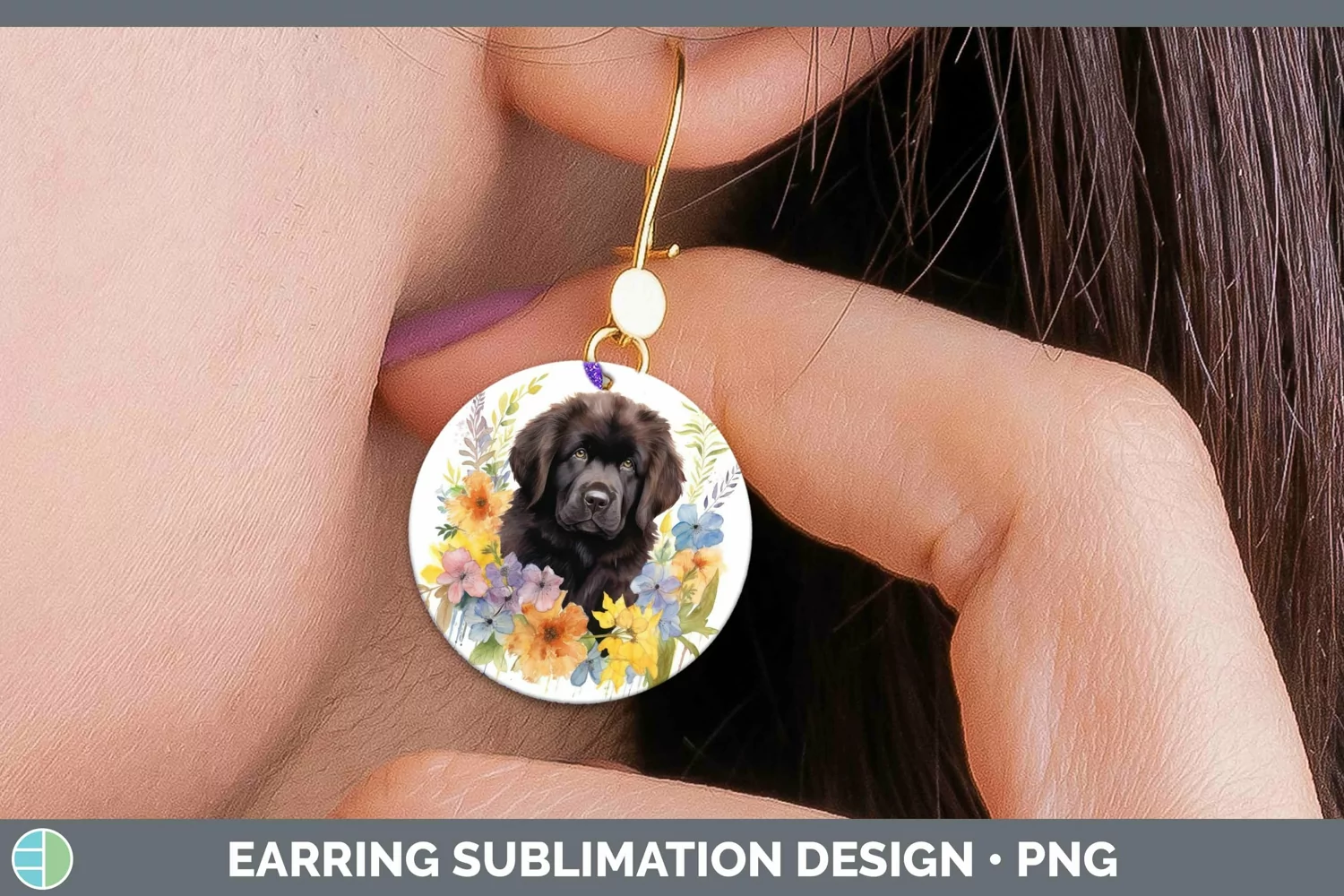 GorgeousWatercolor Dog Round Earrings design.