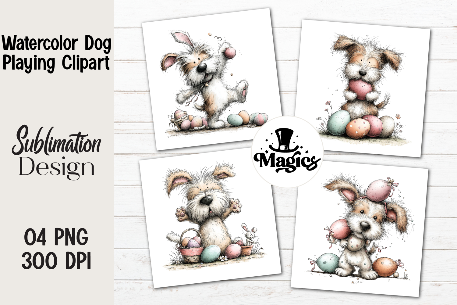 Watercolor Dog Playing Clipart, Easter Sublimation PNG product image 1