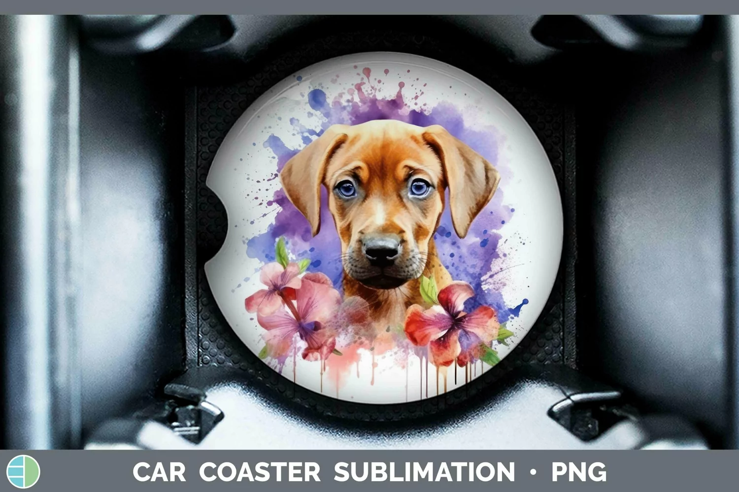 GorgeousWatercolor Dog Car Coaster design.