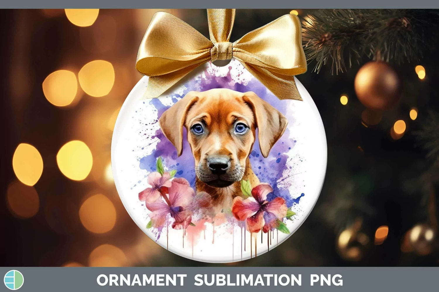 GorgeousWatercolor Dog Ornament design.