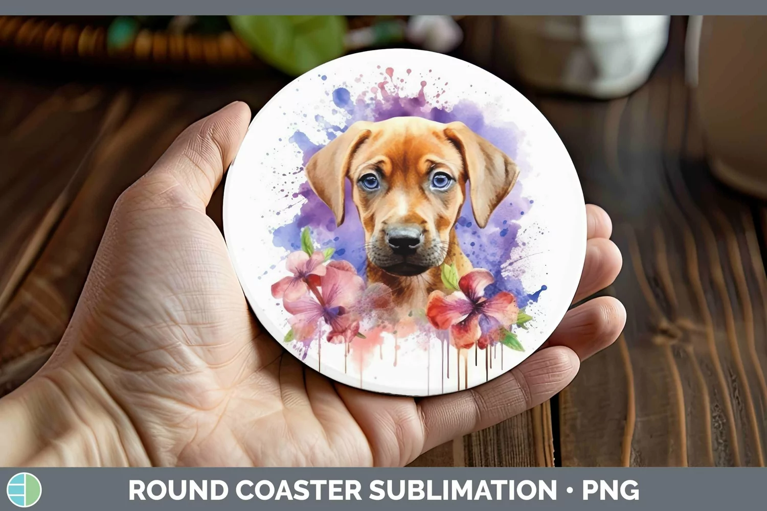 GorgeousWatercolor Dog Round Coaster design.