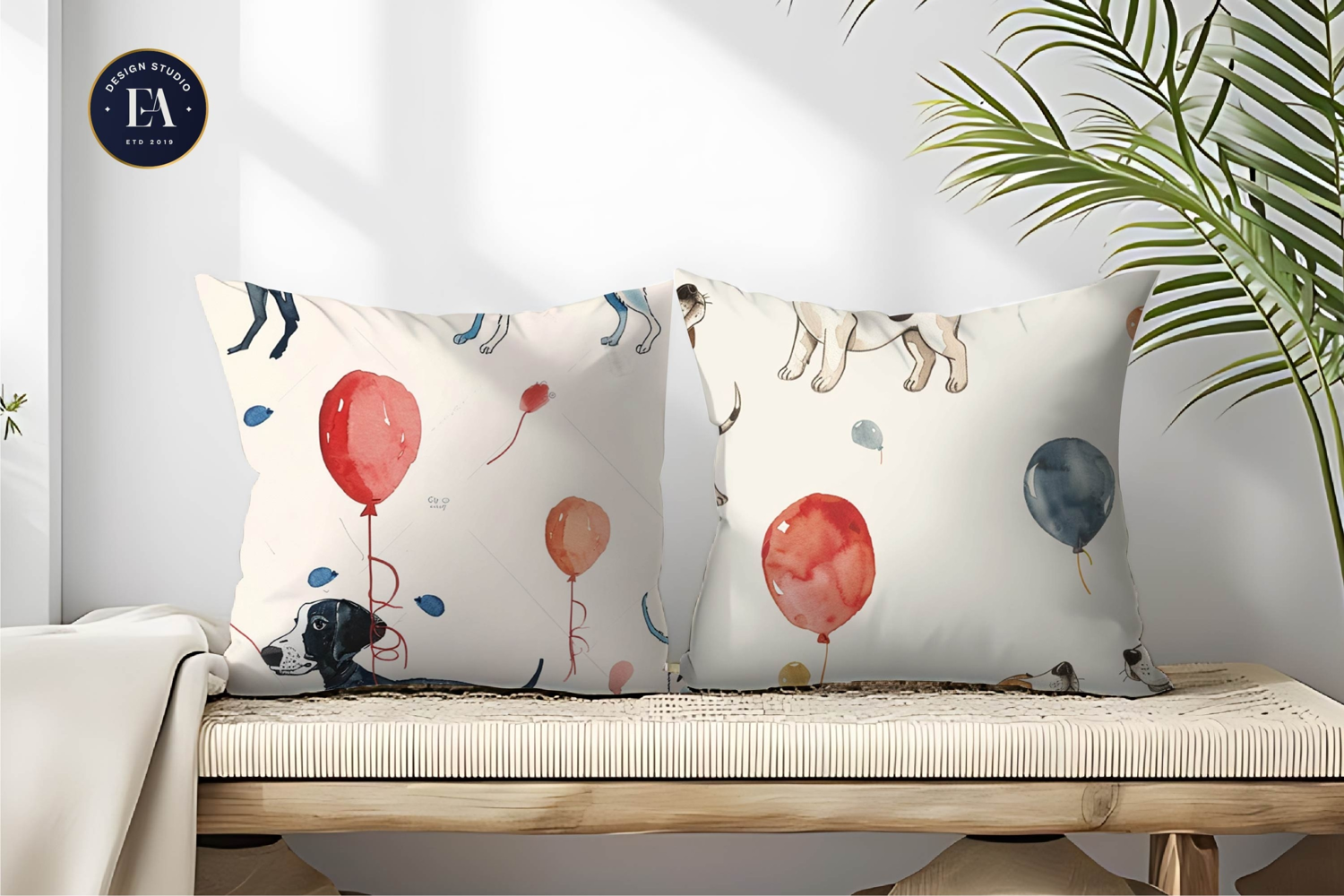 Adorable Dogs with Balloons Watercolor Digital Paper product image 1
