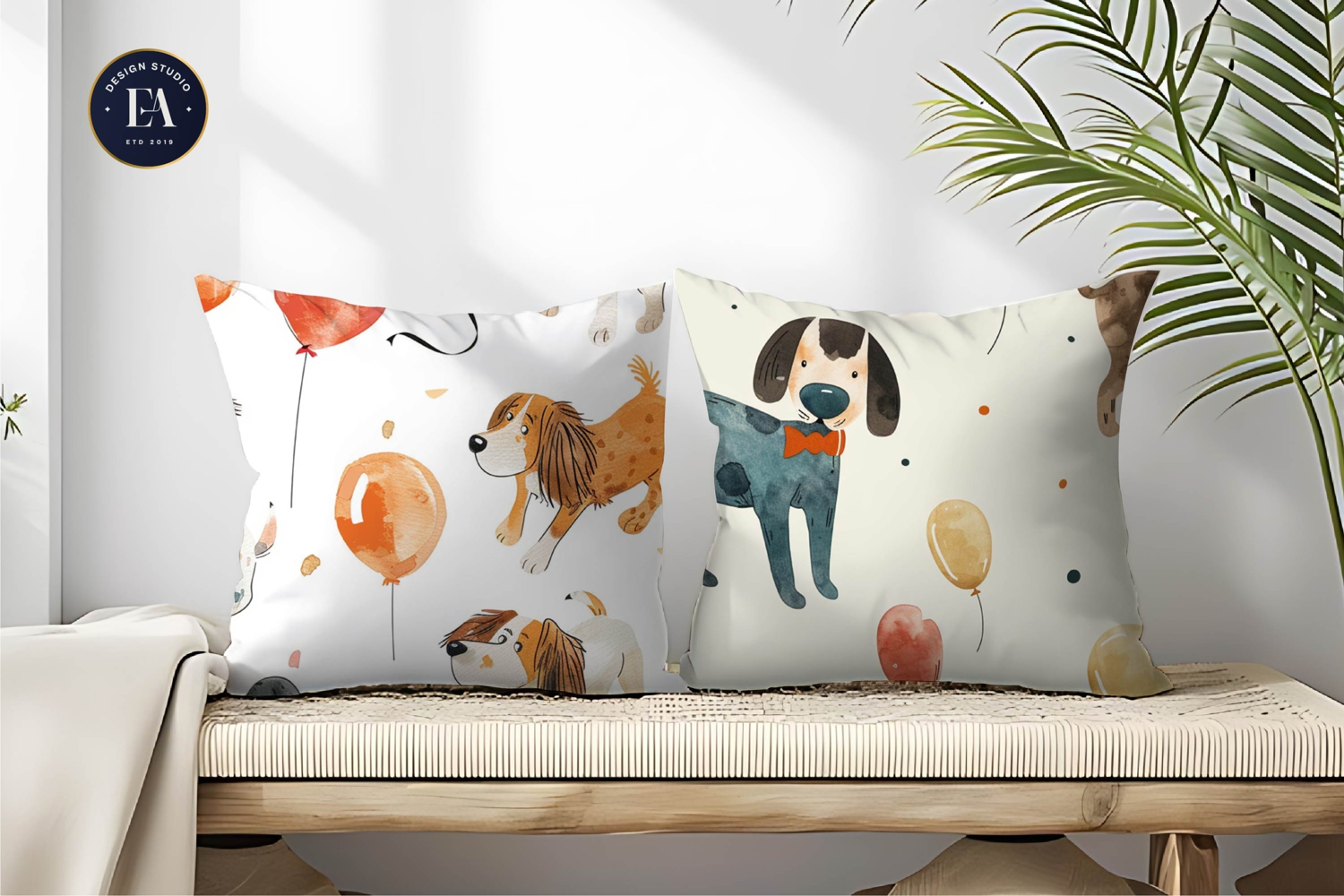 Adorable Dogs with Balloons Watercolor Digital Paper product image 1