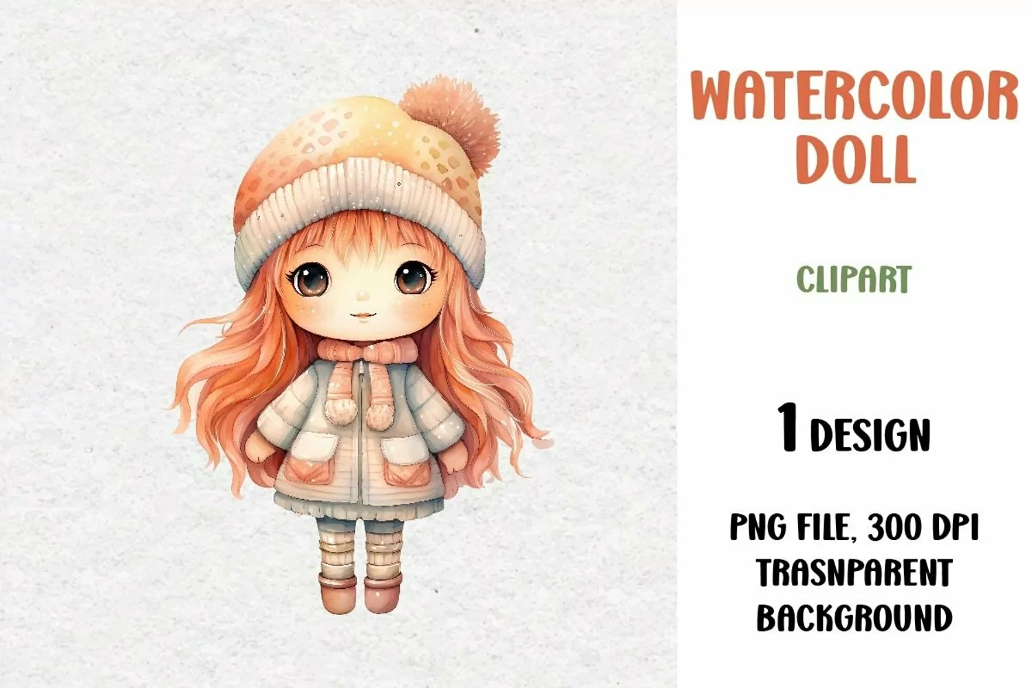 Watercolor Doll, Clipart, PNG product image 1