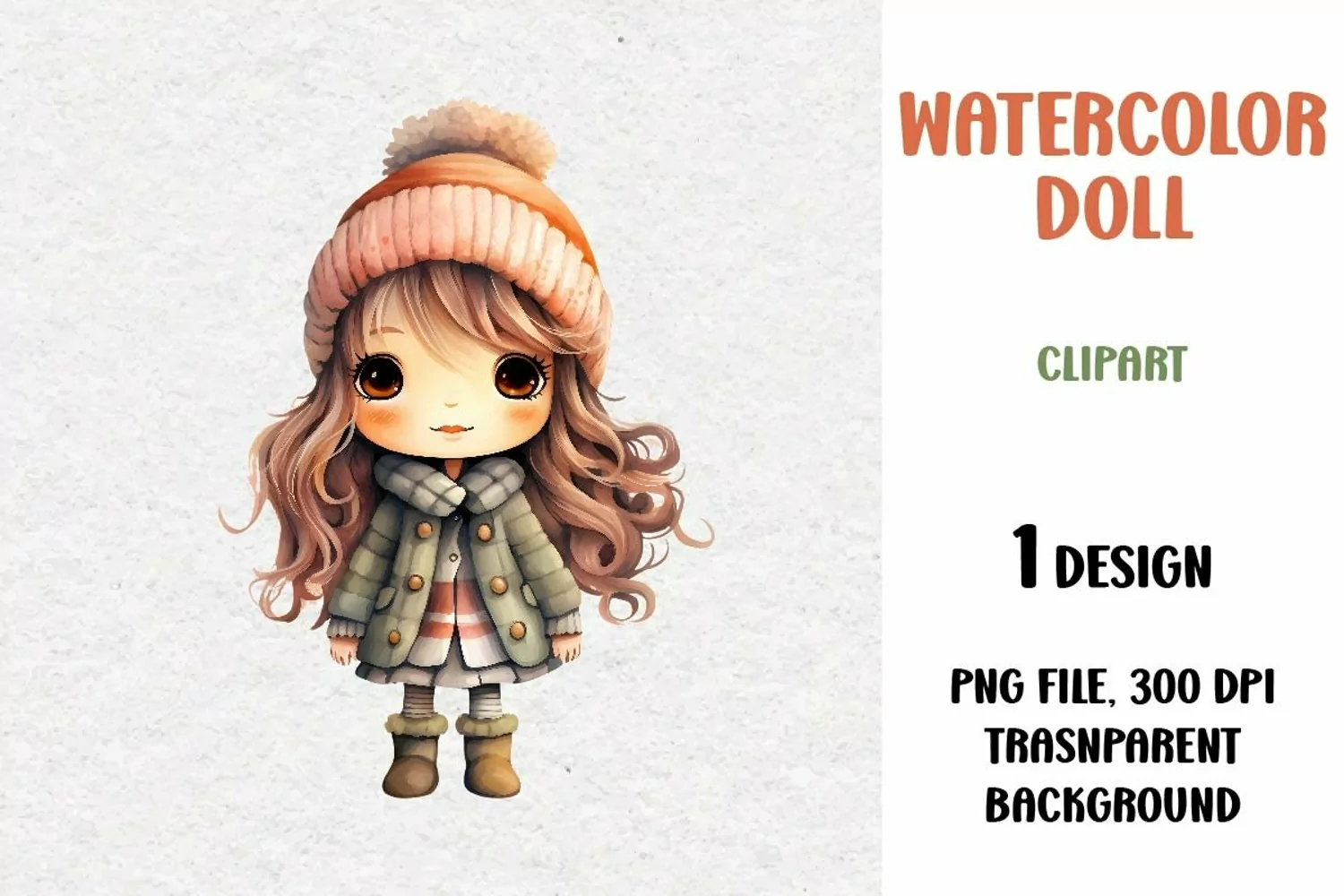 Watercolor Doll, Clipart, PNG product image 1