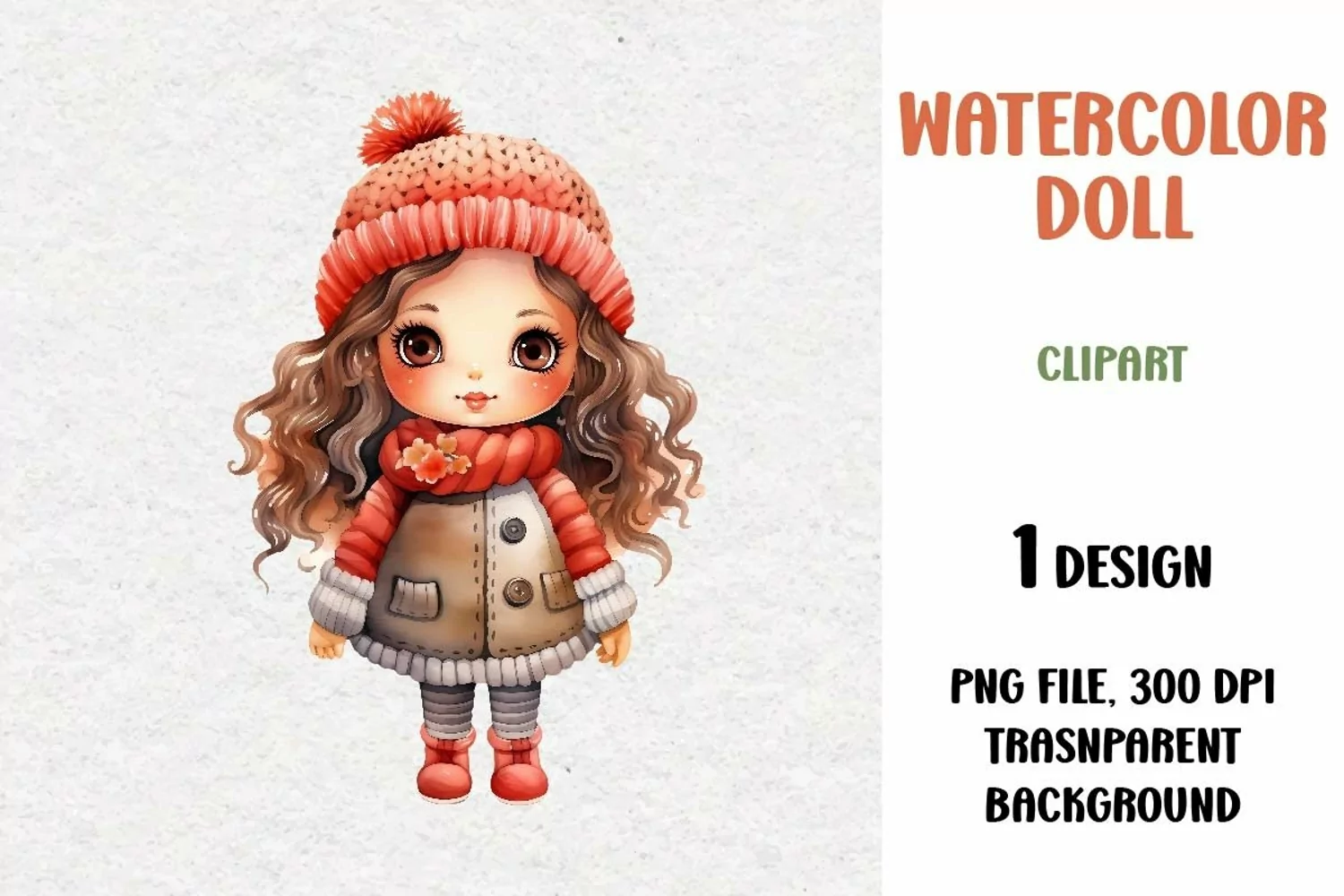 Watercolor Doll, Clipart, PNG product image 1
