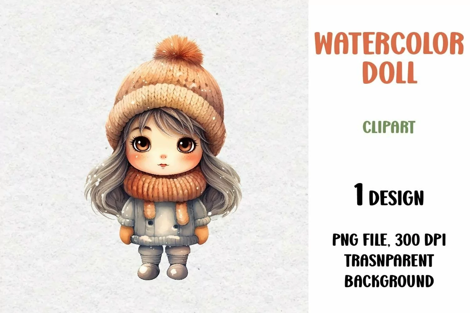 Watercolor Doll, Clipart, PNG product image 1
