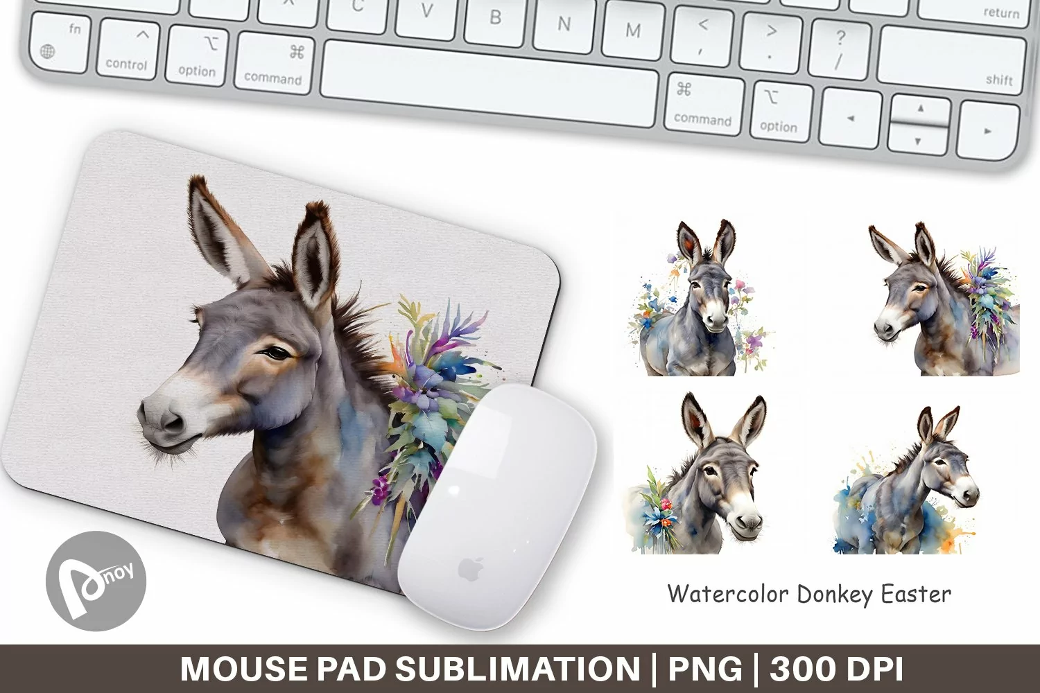 Mouse Pad Watercolor Donkey Easter product image 1