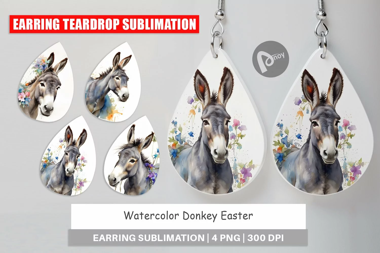 Earring Teardrop Watercolor Donkey Easter product image 1