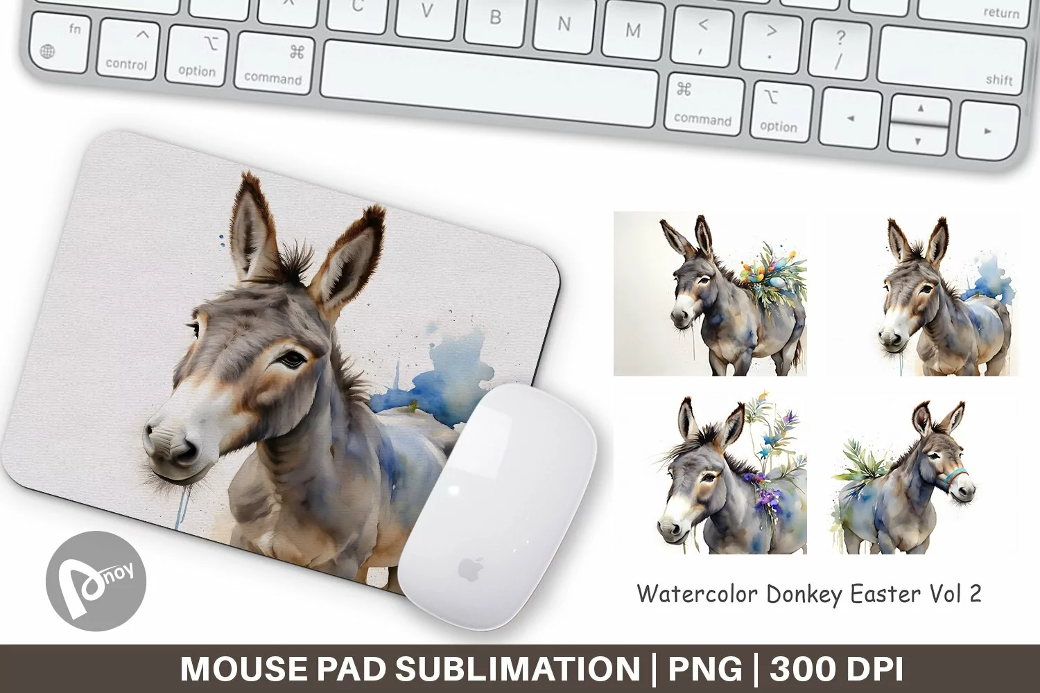 Mouse Pad Watercolor Donkey Easter product image 1