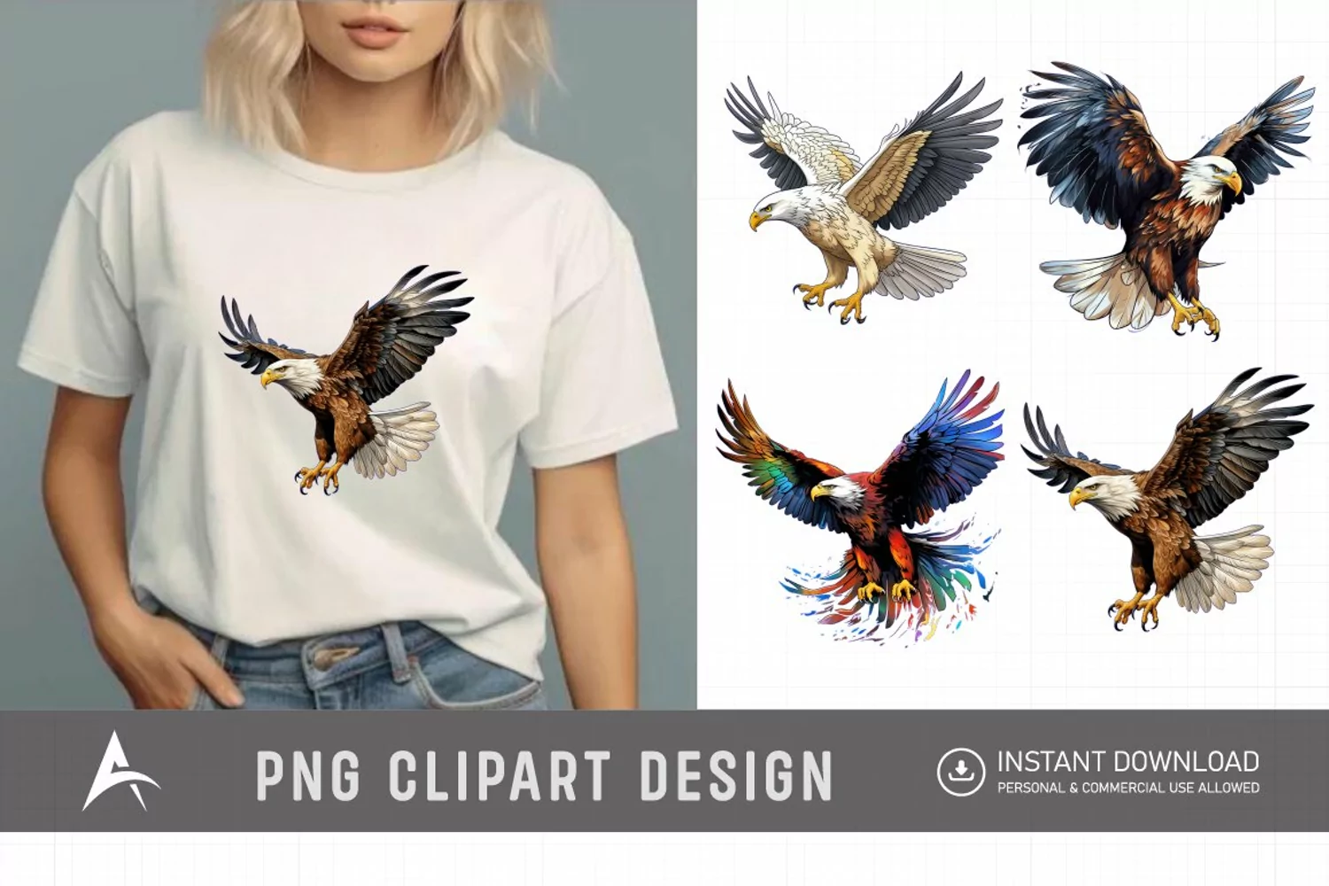 Watercolor Eagle Clipart , Eagle Sublimation Design product image 1