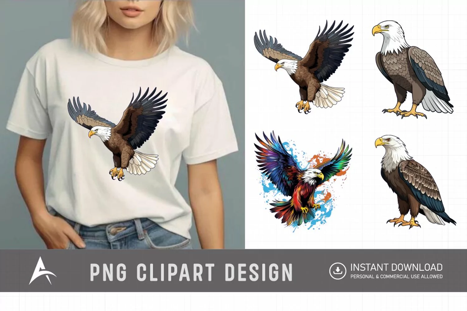 Watercolor Eagle Clipart , Eagle Sublimation Design product image 1