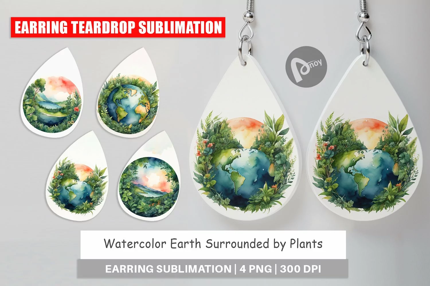 Earring Teardrop Watercolor Earth Plants product image 1