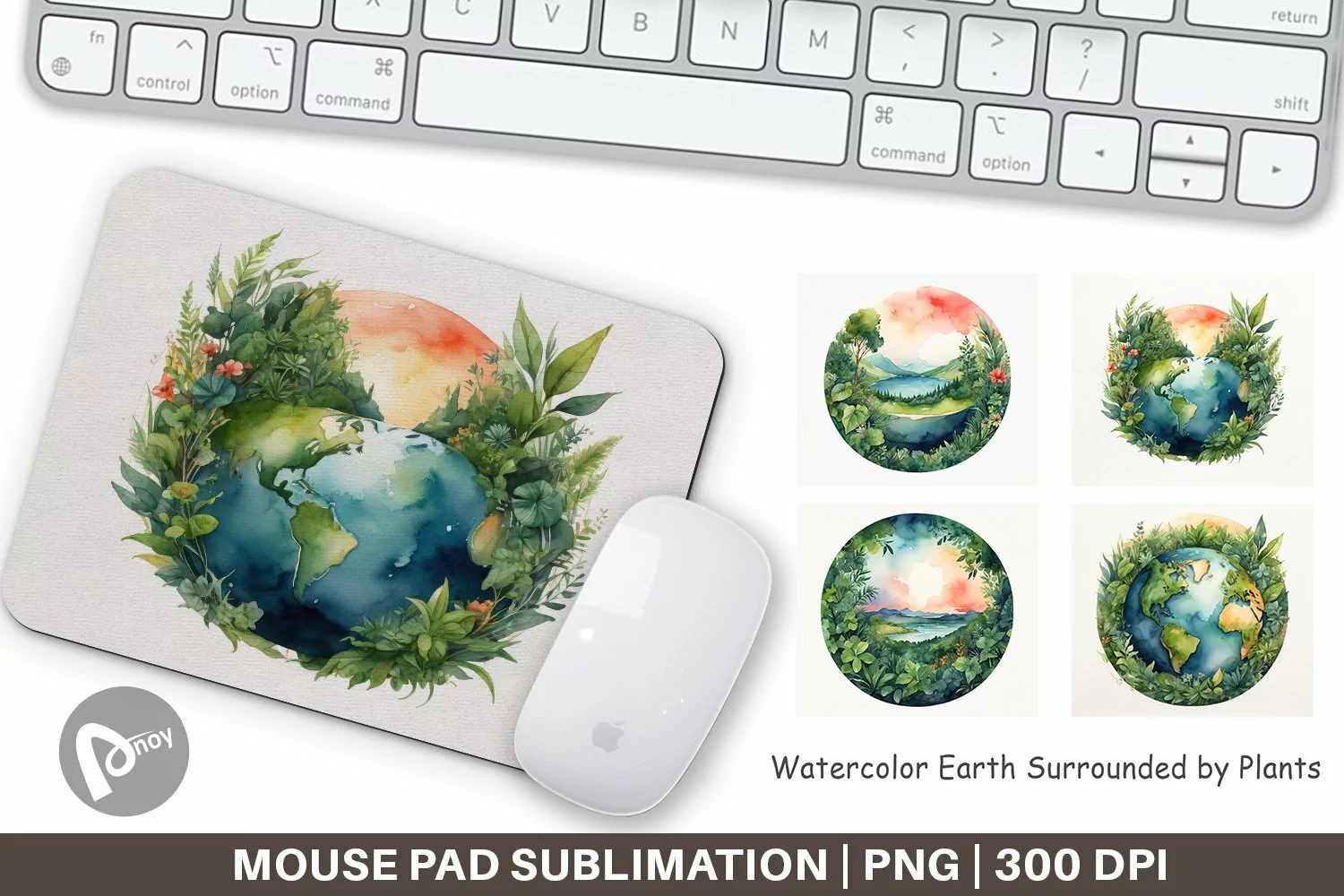 Mouse Pad Watercolor Earth Plants product image 1