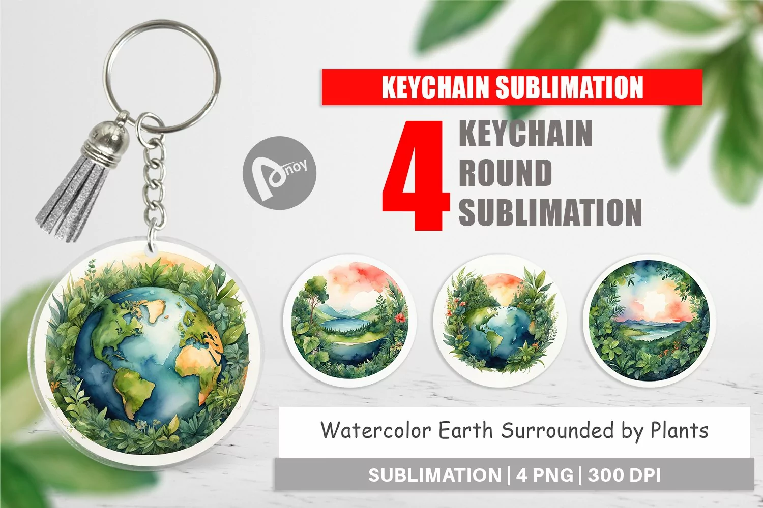 Keychain Watercolor Earth Plants product image 1