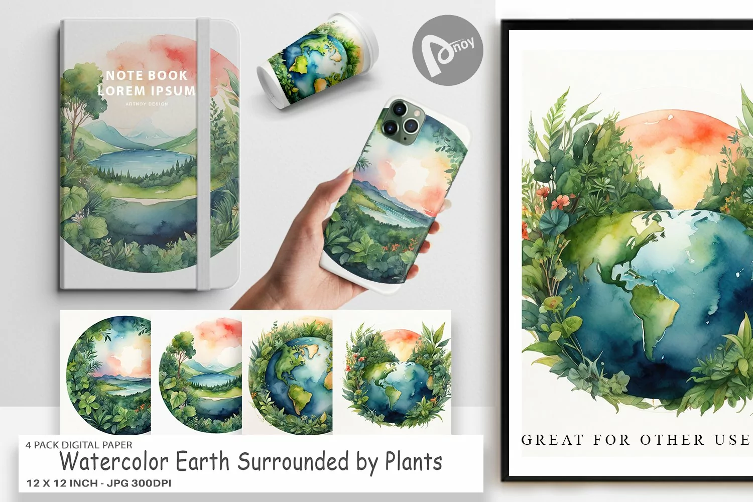 Digital Paper Watercolor Earth Plants product image 1