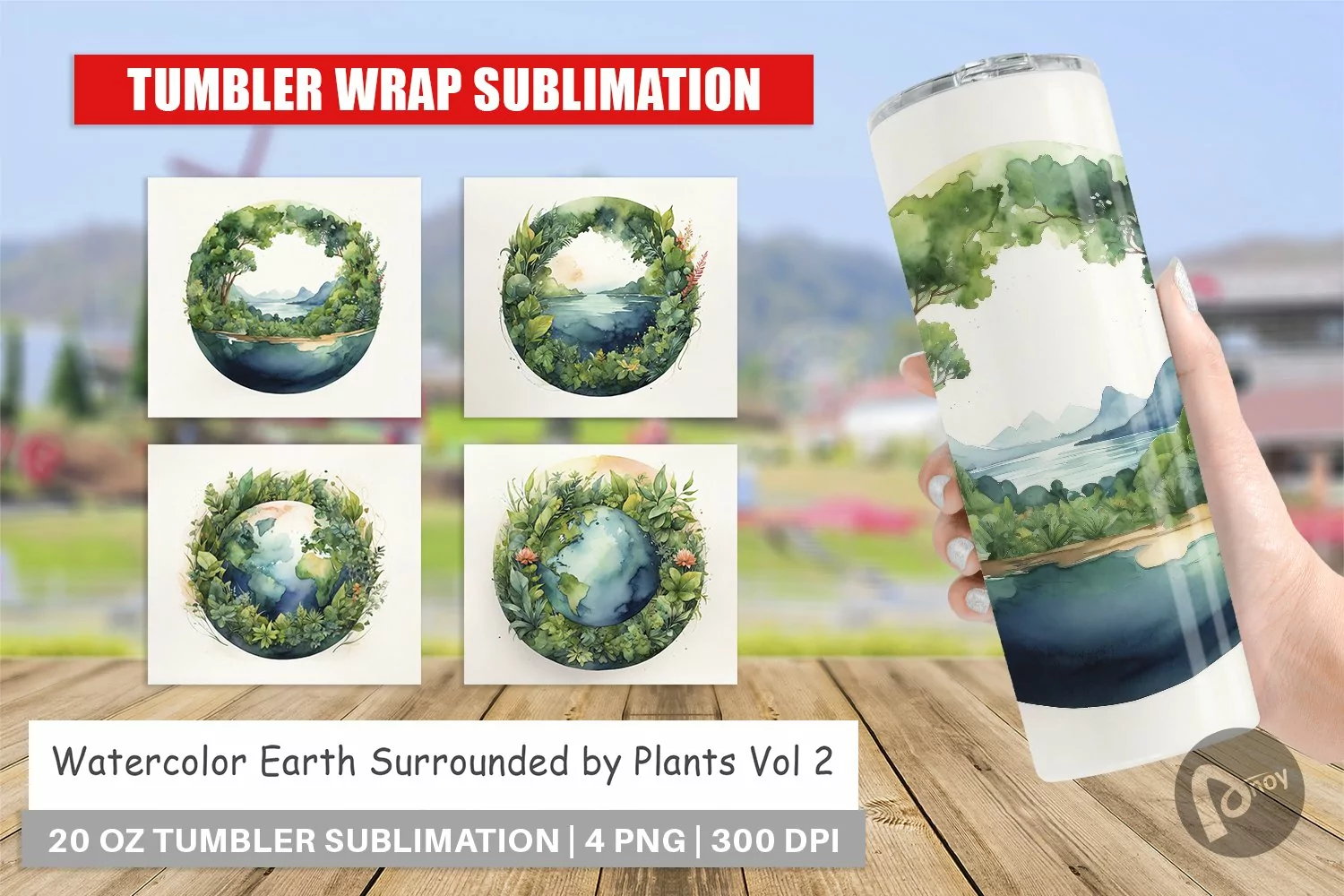 Tumbler Wrap Watercolor Earth Plants product image 1