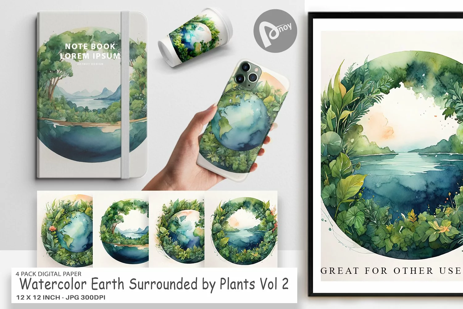 Digital Paper Watercolor Earth Plants product image 1