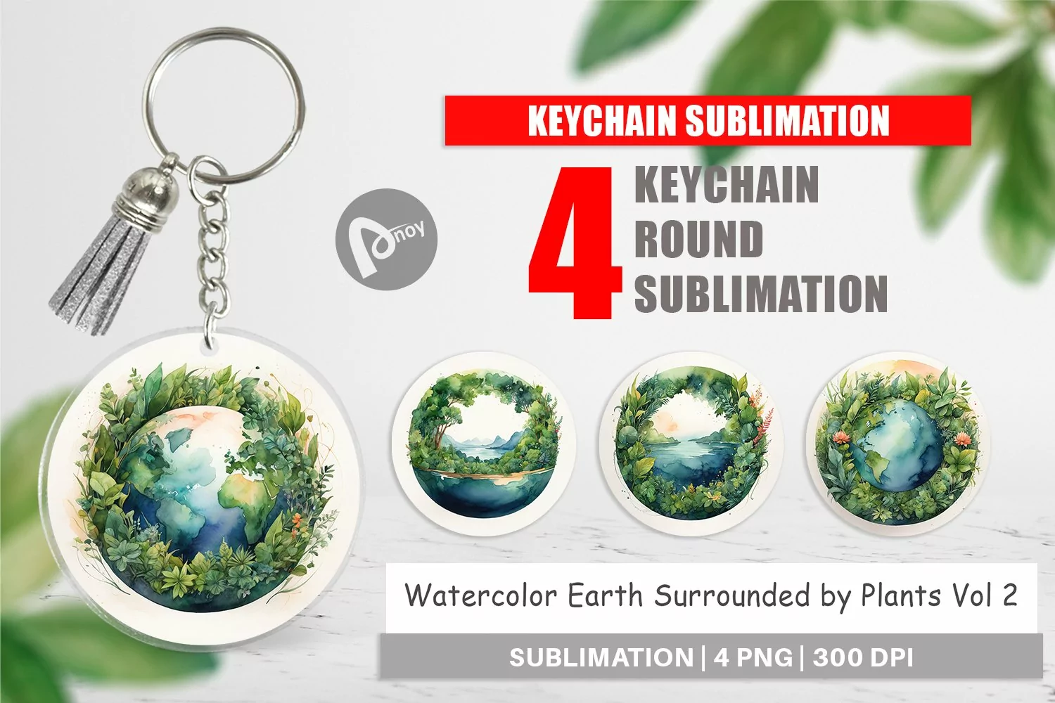 Keychain Watercolor Earth Plants product image 1