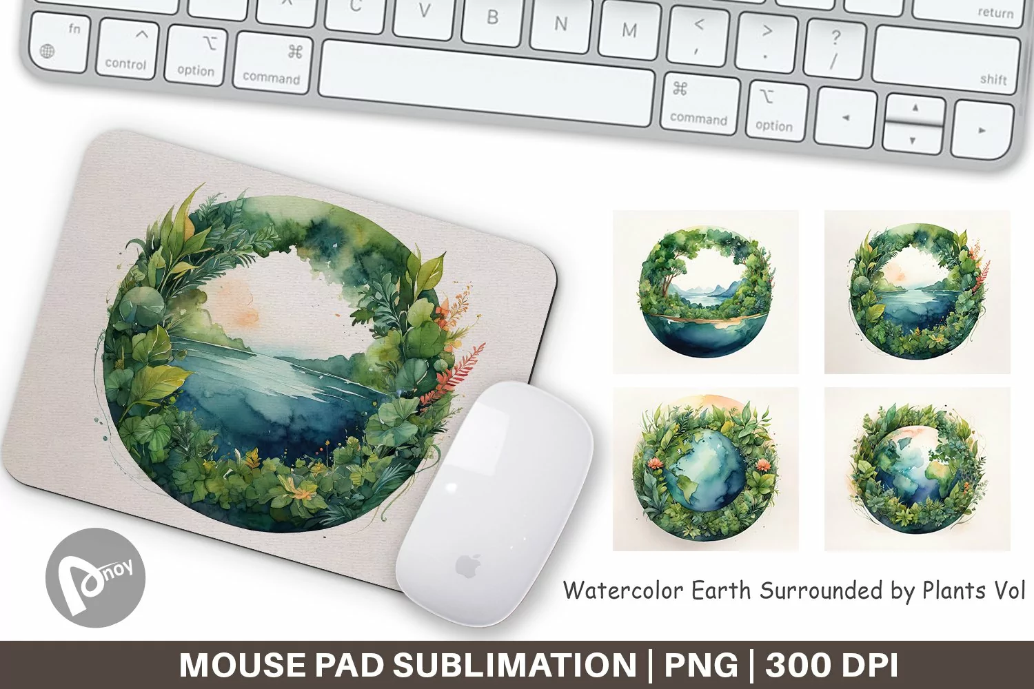 Mouse Pad Watercolor Earth Plants product image 1