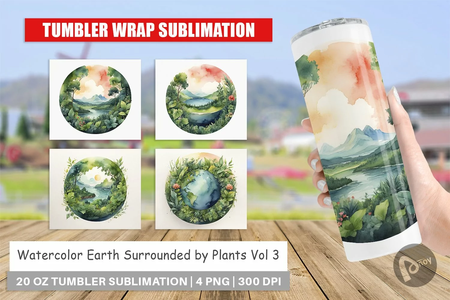 Tumbler Wrap Watercolor Earth Plants product image 1