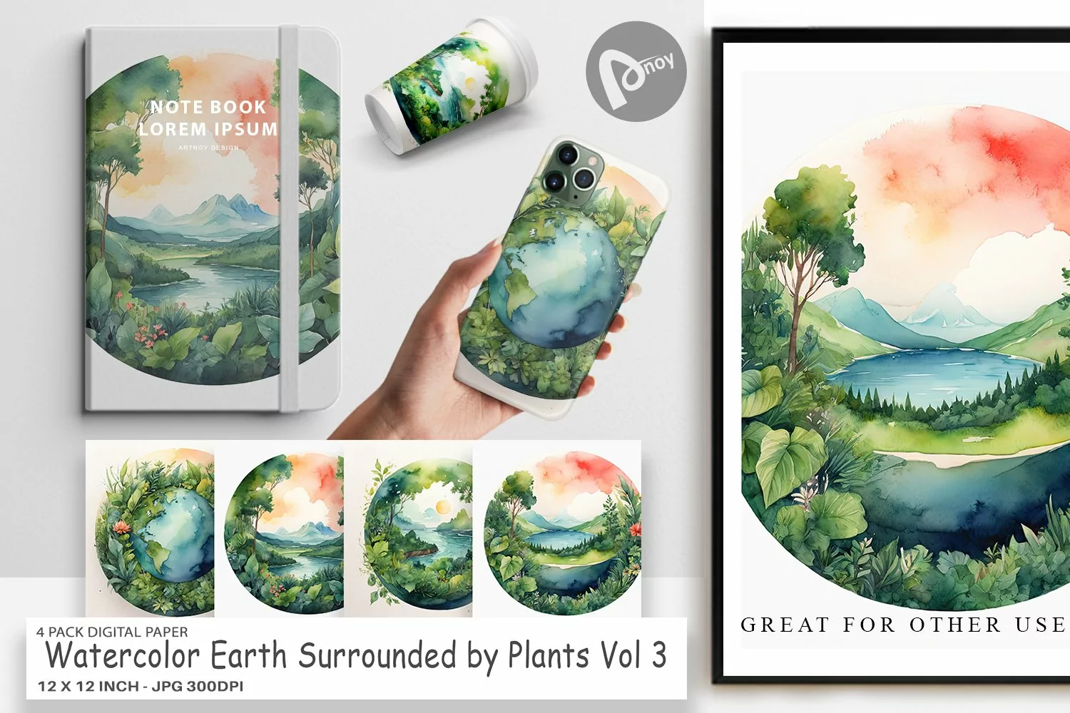 Digital Paper Watercolor Earth Plants product image 1