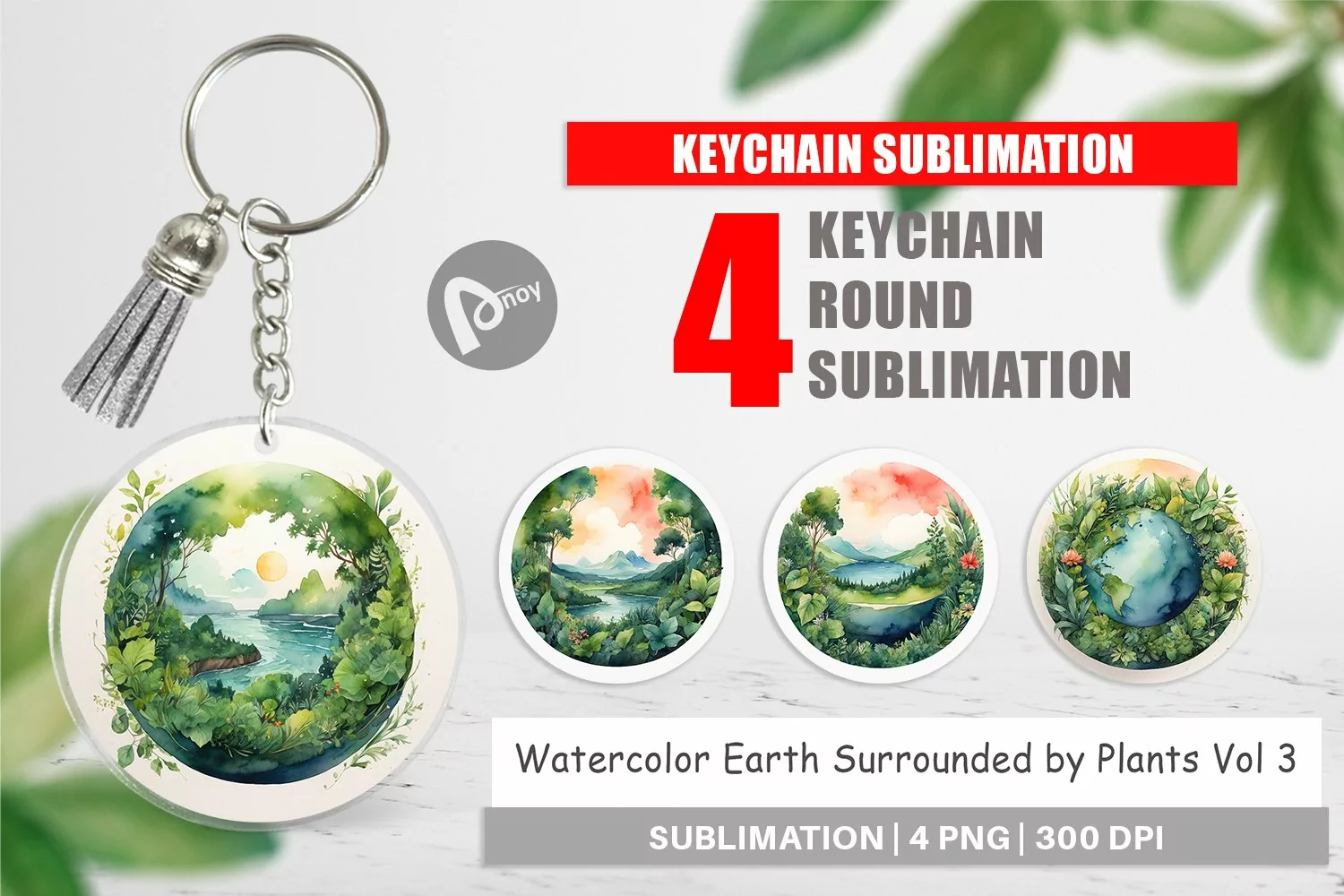 Keychain Watercolor Earth Plants product image 1