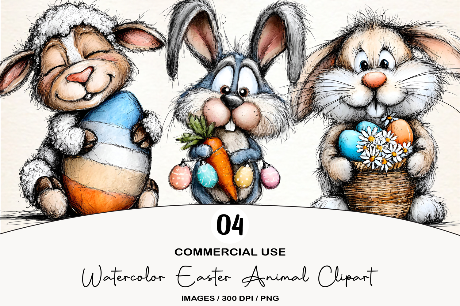 Watercolor Easter Animal Clipart product image 1