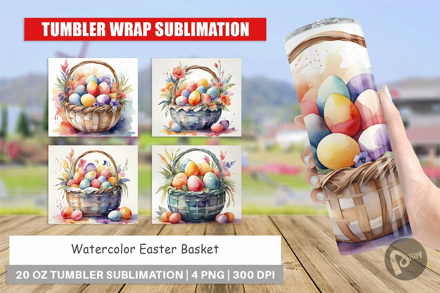 Tumbler Sublimation Wrap Watercolor Easter Basket product image 1
