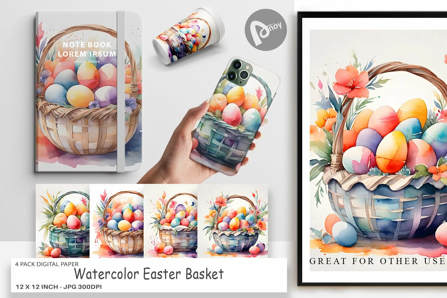 Digital Paper Watercolor Easter Basket product image 1