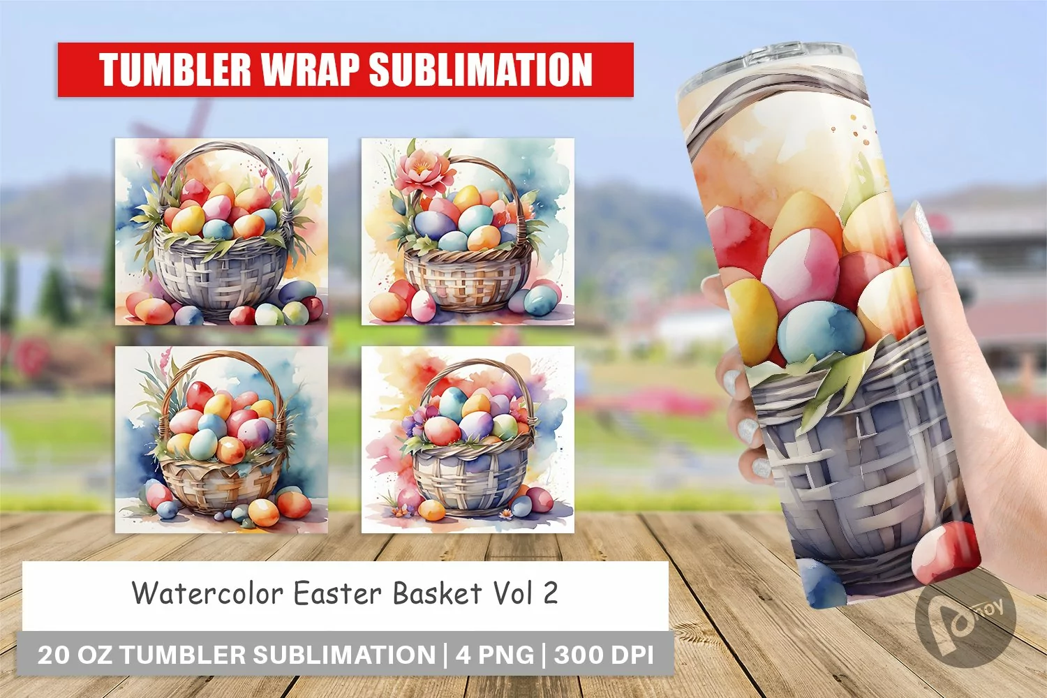 Tumbler Sublimation Wrap Watercolor Easter Basket product image 1