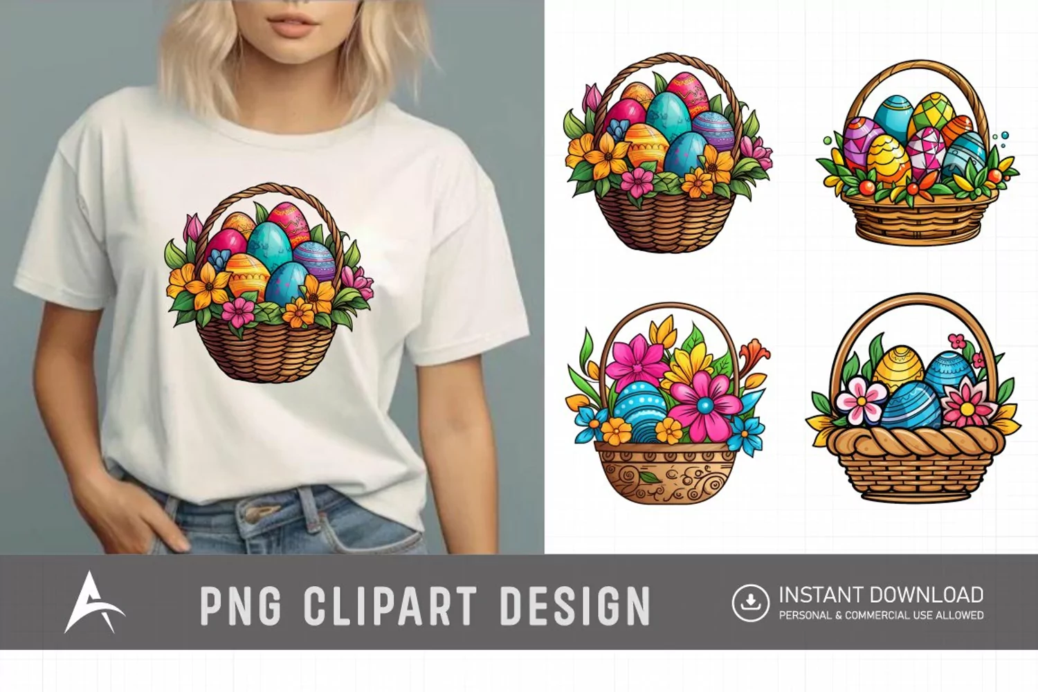 Watercolor Easter Baskets Clipart product image 1