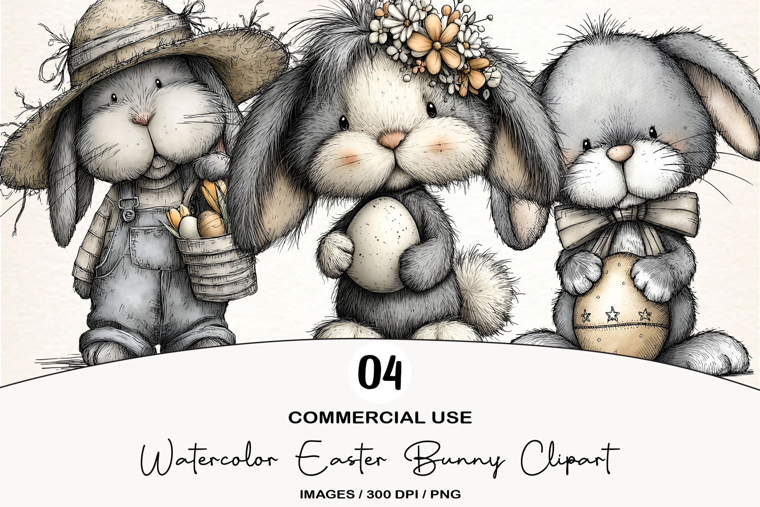 Watercolor Easter Bunny Clipart product image 1
