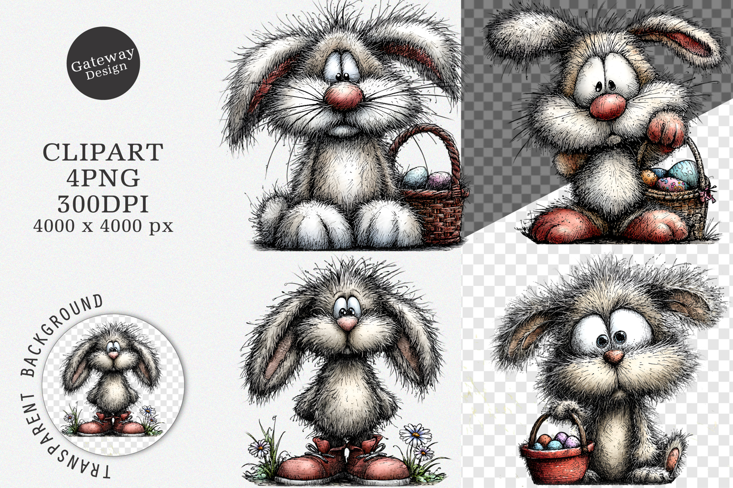 Watercolor easter bunny clipart - easter bunny PNG product image 1